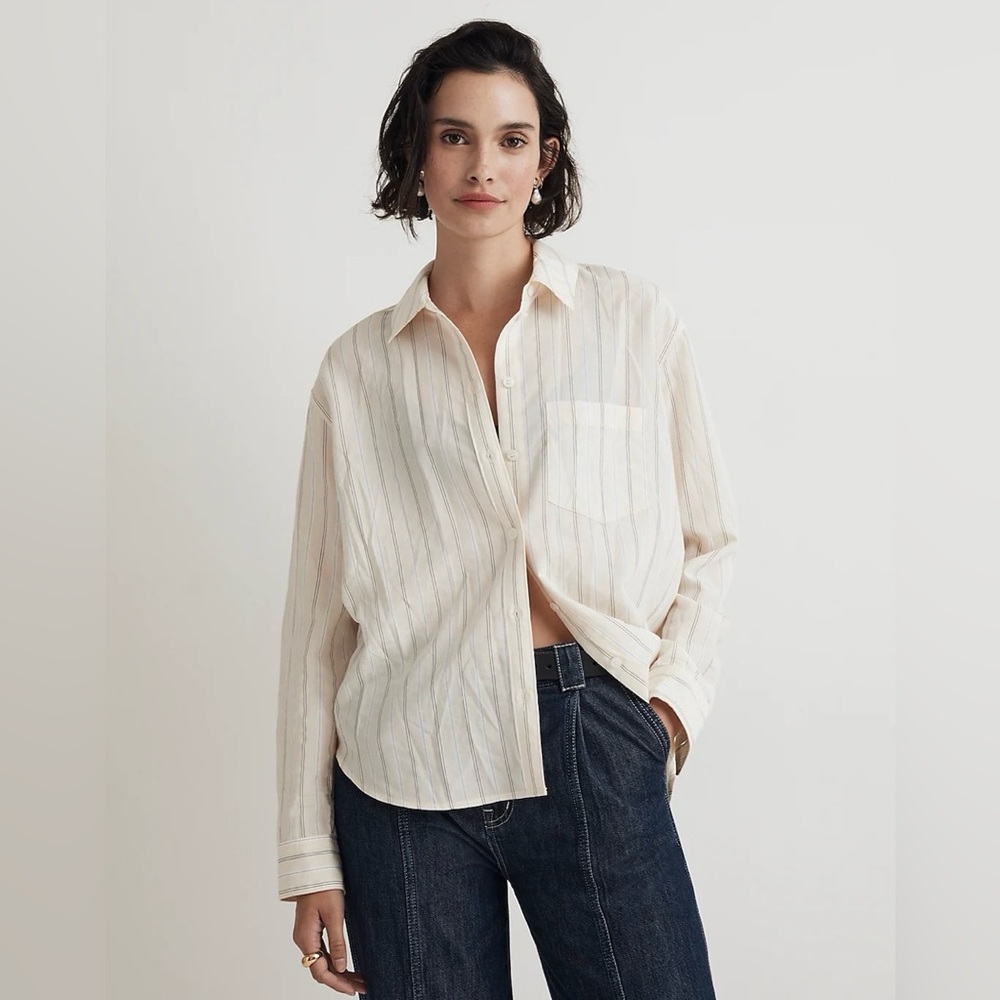 NWT Madewell Drapey Oversized Boyshirt in Stripe Color Ecru